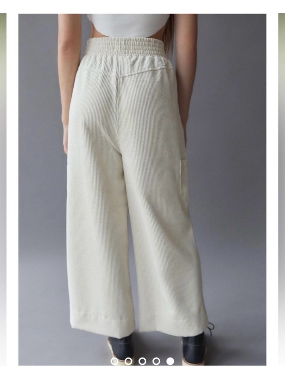 Urban Outfitters Cream Wide-Leg Ribbed Knit Pants